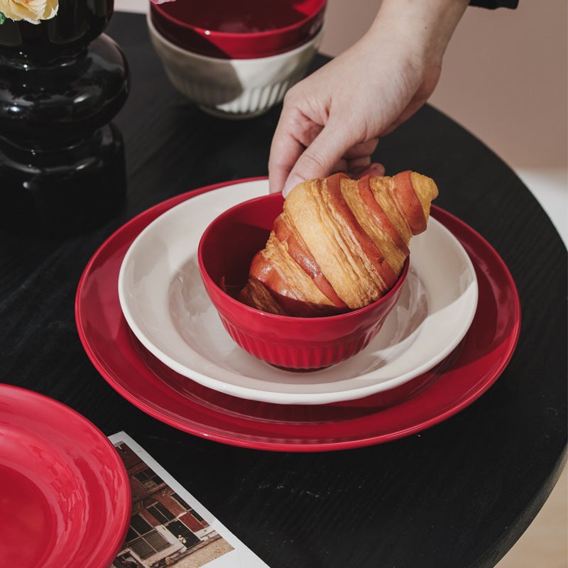 Festive Bowl And Dish Household Red Ceramic Bowl And Dish Combination Suit High-Looking Housewarming Tableware Full Set Plate Rice Bowl - Image 4