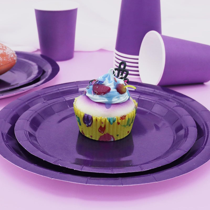 Gudvilla Purple Paper Plates Party Supplies,168pcs Purple Plates and Cups and Napkins Set for Mardi Gras Birthday Decorations Disposable Dinnerware Sets for Women Serve 24 - Image 5