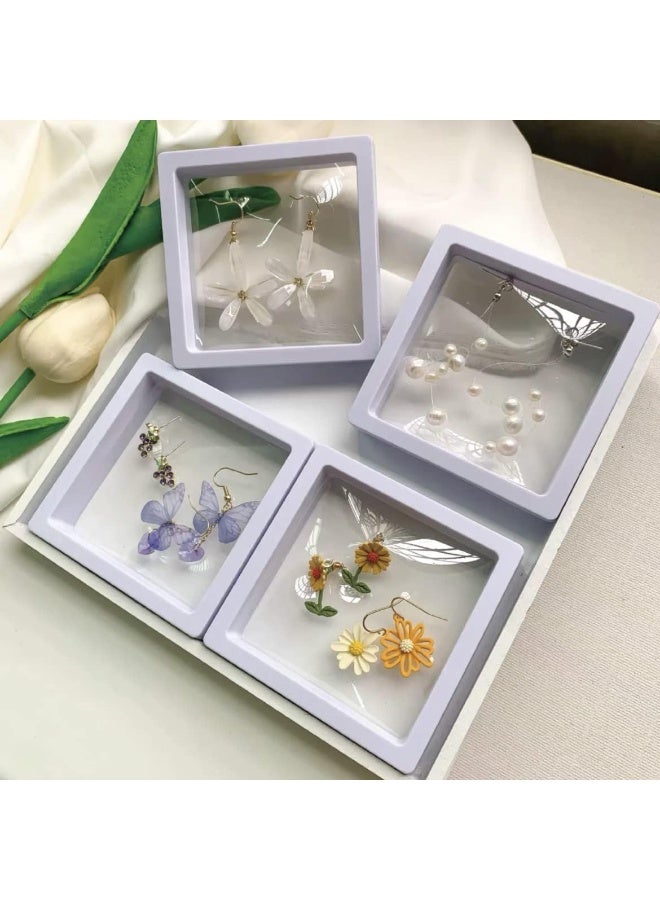 3D Floating Display Frame with Stand (Set of 1) – Premium Clear Double-Sided Floating Case for Challenge Coins, Military Medals, Jewelry & Collectibles – 2.75 x 2.75 Inch White Frame Display Holder with Gift Box Packaging - Image 1