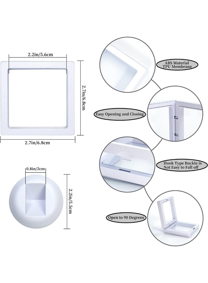 3D Floating Display Frame with Stand (Set of 1) – Premium Clear Double-Sided Floating Case for Challenge Coins, Military Medals, Jewelry & Collectibles – 2.75 x 2.75 Inch White Frame Display Holder with Gift Box Packaging - Image 2