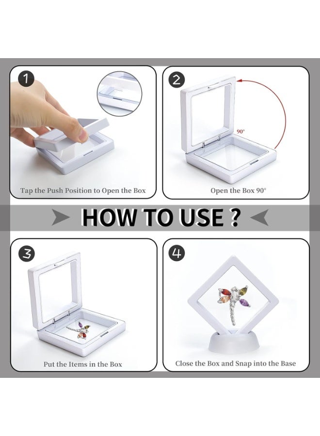 3D Floating Display Frame with Stand (Set of 1) – Premium Clear Double-Sided Floating Case for Challenge Coins, Military Medals, Jewelry & Collectibles – 2.75 x 2.75 Inch White Frame Display Holder with Gift Box Packaging - Image 3
