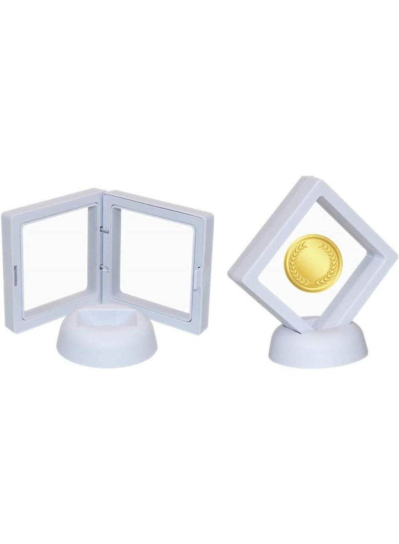 3D Floating Display Frame with Stand (Set of 1) – Premium Clear Double-Sided Floating Case for Challenge Coins, Military Medals, Jewelry & Collectibles – 2.75 x 2.75 Inch White Frame Display Holder with Gift Box Packaging - Image 5