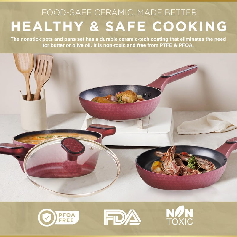 Moss & Stone 4 Piece Nonstick Cookware Set, Small Pots And Pans Set Non stick With Glass Lid, Induction Cookware, Stay Cool Handle, PTFE/PFOA, Kitchen Cookware 4-Piece with Frying Pans Set & Saucepan - Image 5