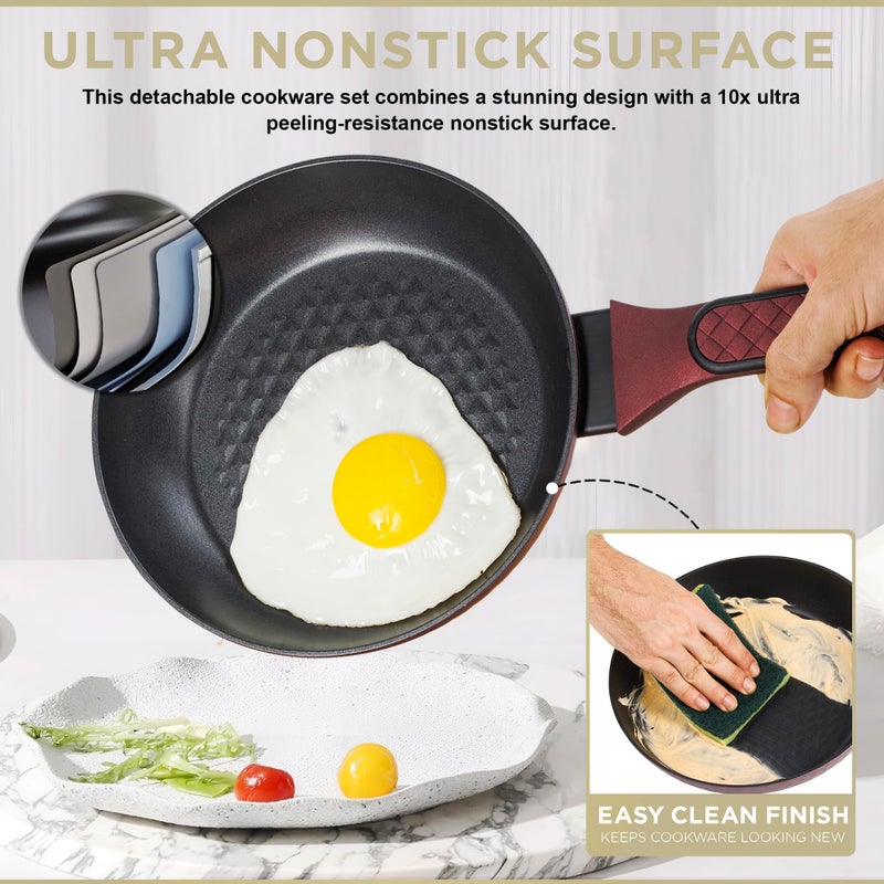 Moss & Stone 4 Piece Nonstick Cookware Set, Small Pots And Pans Set Non stick With Glass Lid, Induction Cookware, Stay Cool Handle, PTFE/PFOA, Kitchen Cookware 4-Piece with Frying Pans Set & Saucepan - Image 3