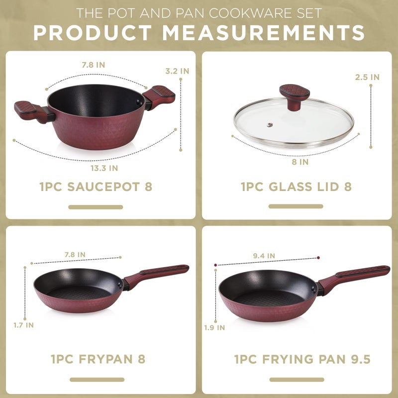 Moss & Stone 4 Piece Nonstick Cookware Set, Small Pots And Pans Set Non stick With Glass Lid, Induction Cookware, Stay Cool Handle, PTFE/PFOA, Kitchen Cookware 4-Piece with Frying Pans Set & Saucepan - Image 4
