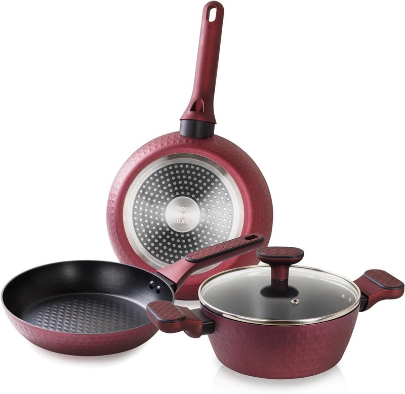 Moss & Stone 4 Piece Nonstick Cookware Set, Small Pots And Pans Set Non stick With Glass Lid, Induction Cookware, Stay Cool Handle, PTFE/PFOA, Kitchen Cookware 4-Piece with Frying Pans Set & Saucepan - Image 1