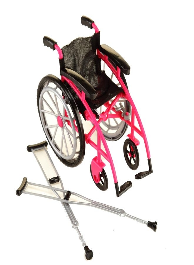Dranvosk Dollhouse Miniature Wheelchair and Crutches Set for Dolls, Miniature Furniture Accessories, Mini Crutches Toy for Dollhouse Decor and Model Displays(Rosy) - Image 3