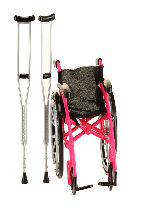 Dranvosk Dollhouse Miniature Wheelchair and Crutches Set for Dolls, Miniature Furniture Accessories, Mini Crutches Toy for Dollhouse Decor and Model Displays(Rosy) - Image 4
