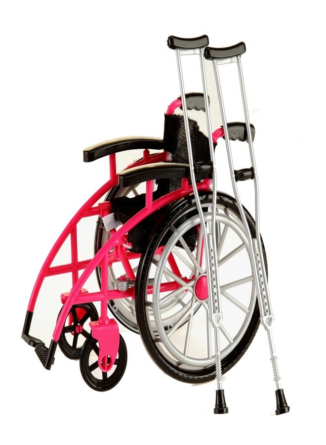 Dranvosk Dollhouse Miniature Wheelchair and Crutches Set for Dolls, Miniature Furniture Accessories, Mini Crutches Toy for Dollhouse Decor and Model Displays(Rosy) - Image 1