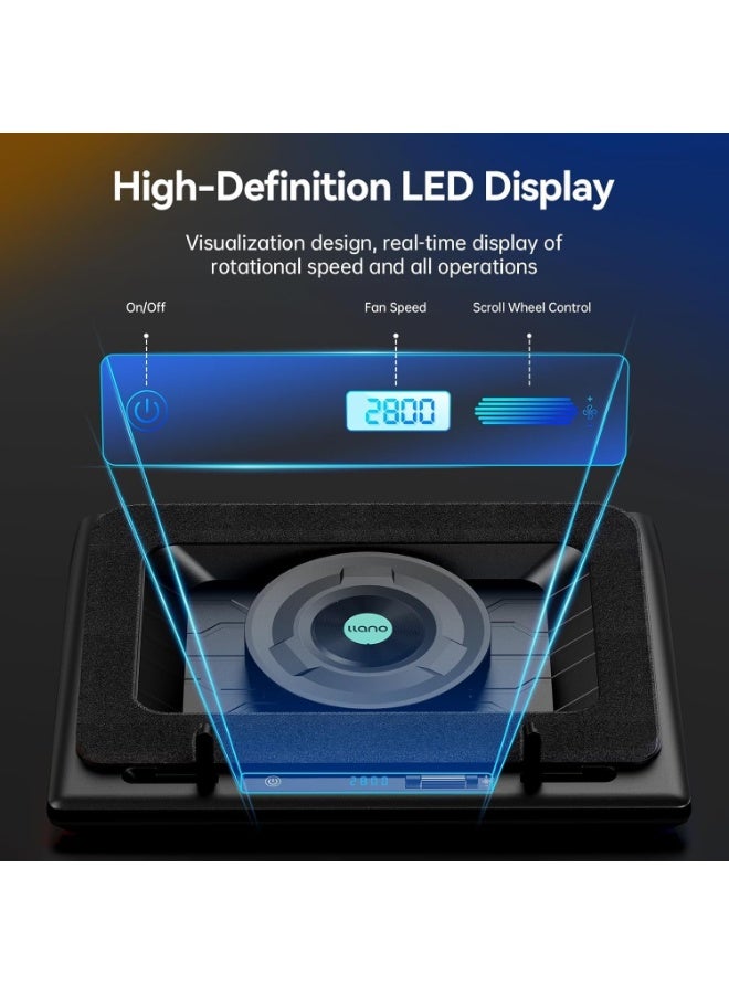 llano Gaming Laptop Cooler, Laptop Cooling Pad Stand with 5.5inch External Cooling Fan, Fast Cooling Computer Laptop 15.6-21in, Adjustable Speed, Touch Control, 3-Port USB A (V13 NO RGB) - Image 5