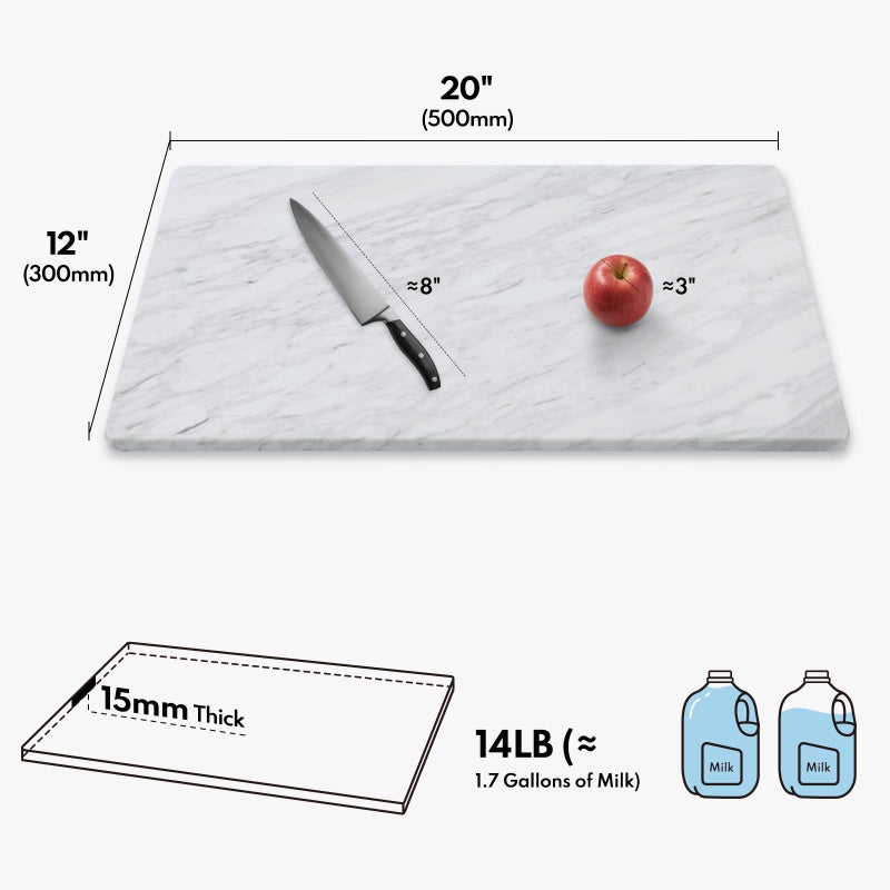 Lovdeco Large Marble Cutting Board 12"x20", 100% Natural Marble, Heavy Duty, Volakas White, Polished Surface for Pastry, Cheese, Serving & Kitchen Countertop â€“ White with Brown Veining - Image 2