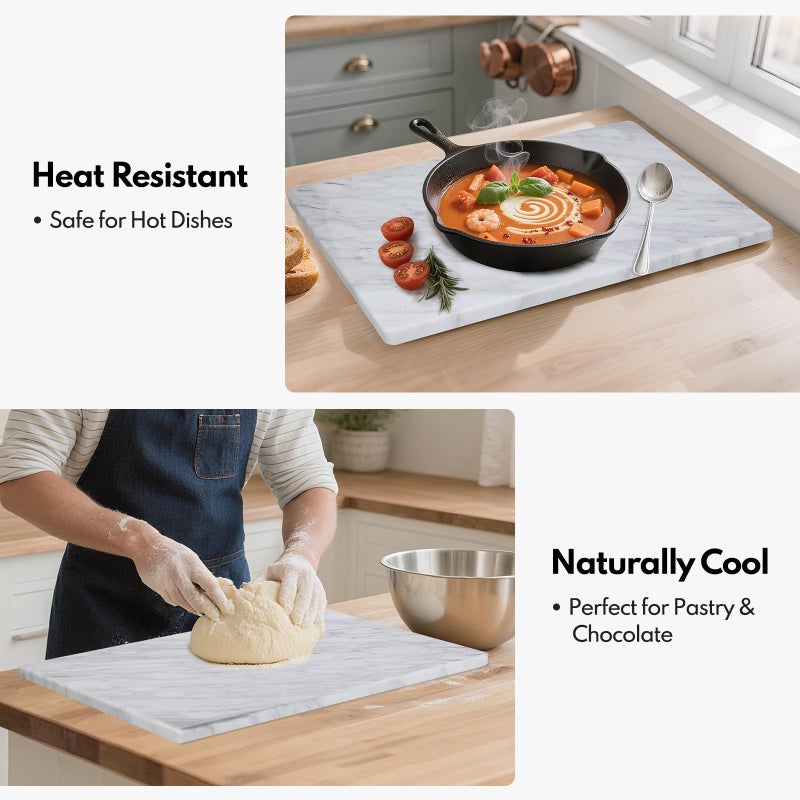 Lovdeco Large Marble Cutting Board 12"x20", 100% Natural Marble, Heavy Duty, Volakas White, Polished Surface for Pastry, Cheese, Serving & Kitchen Countertop â€“ White with Brown Veining - Image 4
