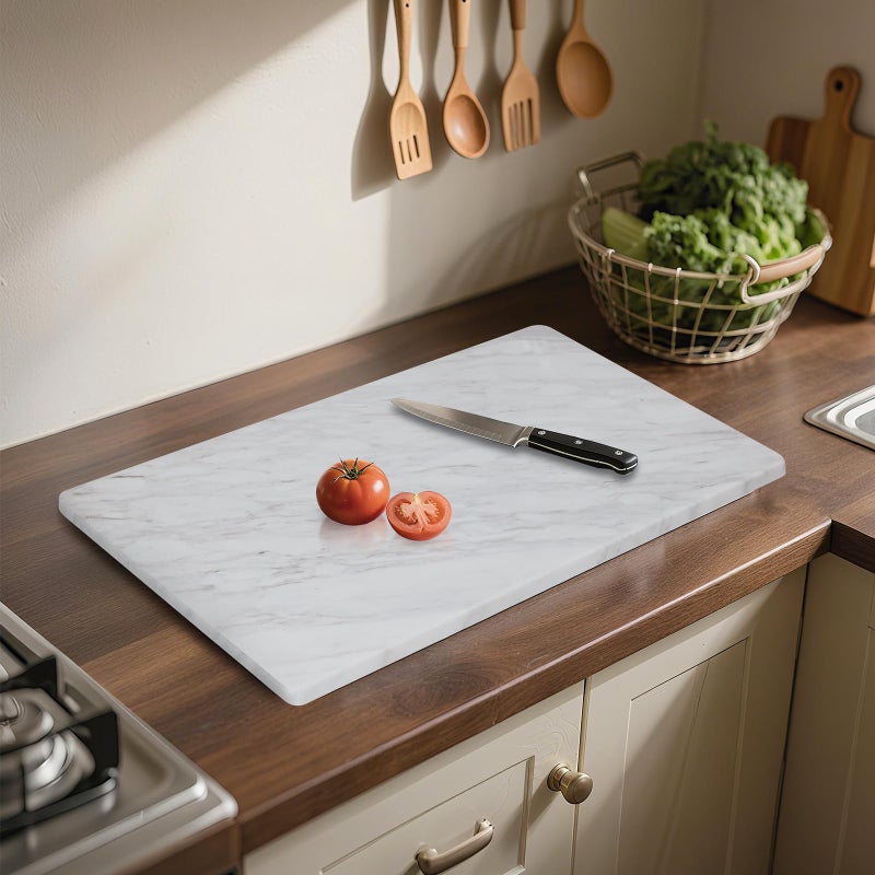 Lovdeco Large Marble Cutting Board 12"x20", 100% Natural Marble, Heavy Duty, Volakas White, Polished Surface for Pastry, Cheese, Serving & Kitchen Countertop â€“ White with Brown Veining - Image 1