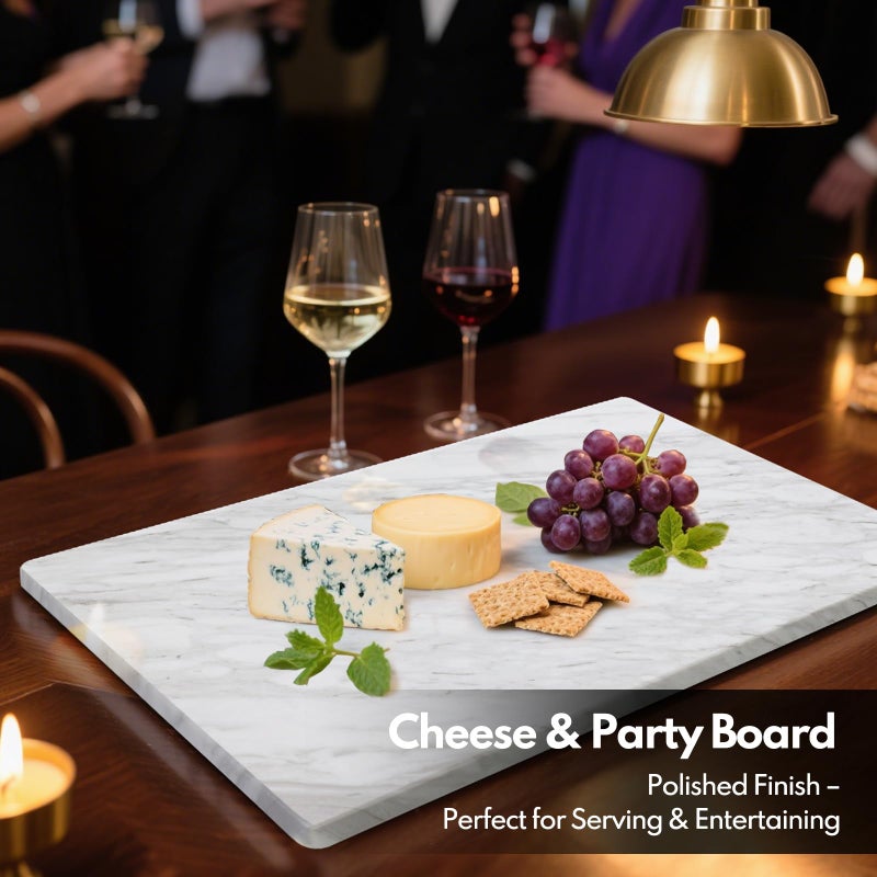 Lovdeco Large Marble Cutting Board 12"x20", 100% Natural Marble, Heavy Duty, Volakas White, Polished Surface for Pastry, Cheese, Serving & Kitchen Countertop â€“ White with Brown Veining - Image 3
