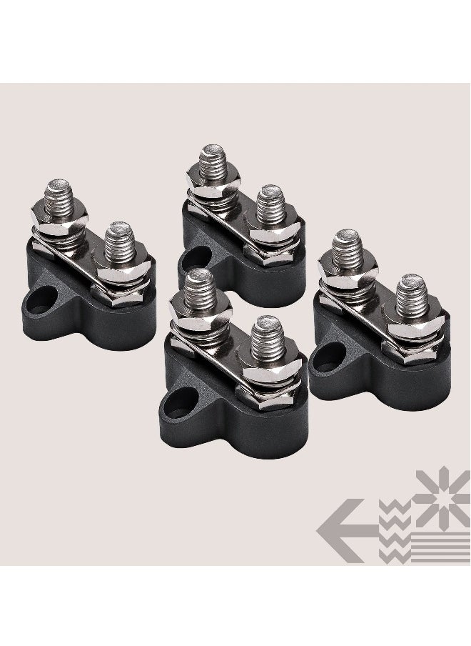 Power Distribution Terminal Block Connect Bus Bar 4Pcs M8 Dual Studs w or Bus Bar Max 48V DC 80A Positive and Negative Ground Insulated Junction Post for Auto Marine Car Trailer RV Boat Truck Black