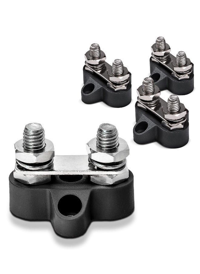 Power Distribution Terminal Block Connect Bus Bar 4Pcs M8 Dual Studs w or Bus Bar Max 48V DC 80A Positive and Negative Ground Insulated Junction Post for Auto Marine Car Trailer RV Boat Truck Black