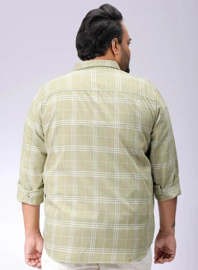 HARDSODA Men Plus Size Regular Fit Tartan Checks Cutaway Collar Full Sleeves Casual Shirt