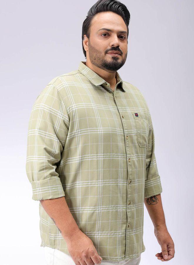 HARDSODA Men Plus Size Regular Fit Tartan Checks Cutaway Collar Full Sleeves Casual Shirt - Image 1
