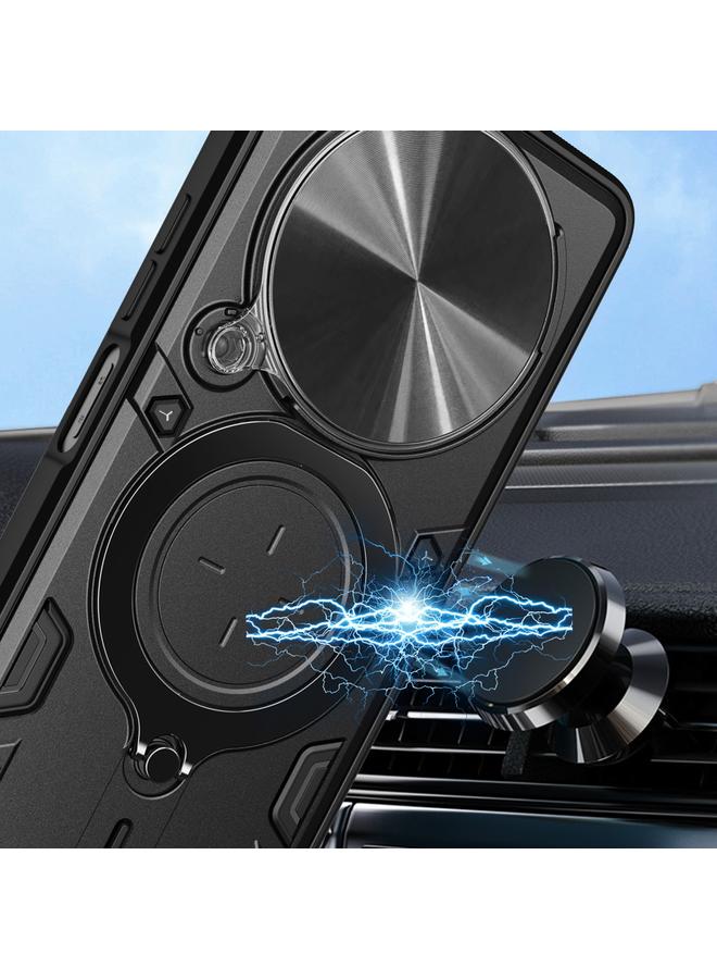 اس-توب جراب لهاتف Realme 12 5G Global CD Texture Sliding Camshield حامل مغناطيسي جراب هاتف - Image 4