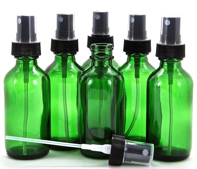 Vivaplex 6 Green 2 oz Glass Bottles with Black Fine Mist Sprayers - Image 1
