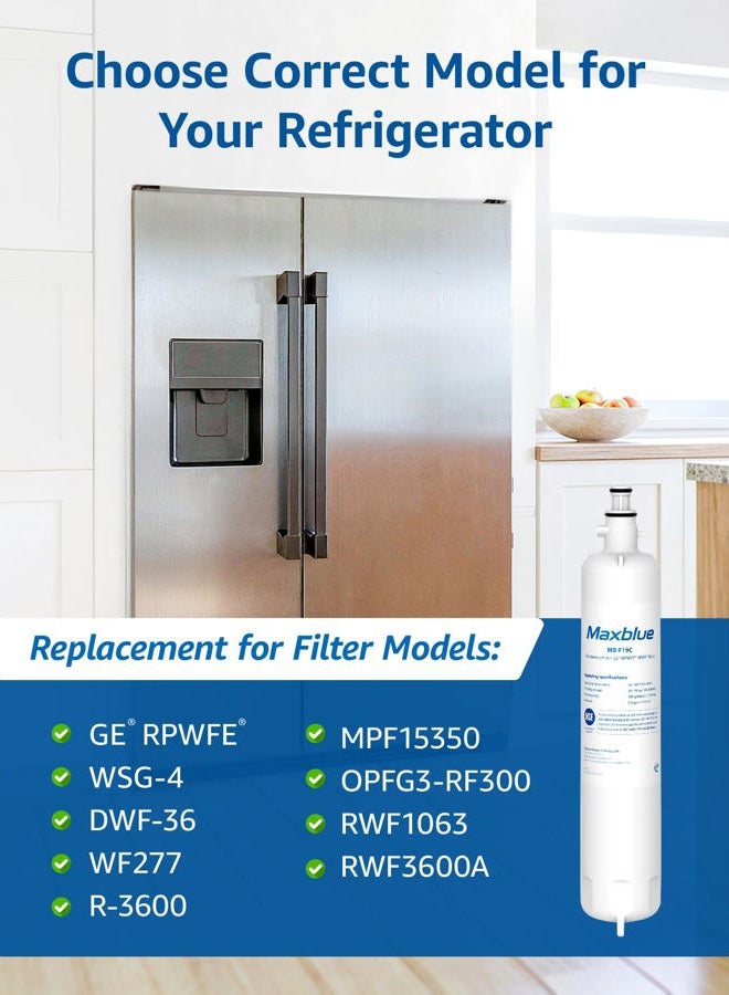Maxblue RPWFE (with CHIP) NSF 401 Certified Refrigerator Water Filter, Replacement for GE® RPWFE, RPWF, WSG-4, WF277, GFE28GMKES, PFE28KBLTS, DFE28JSKSS, 4 Filters - Image 2