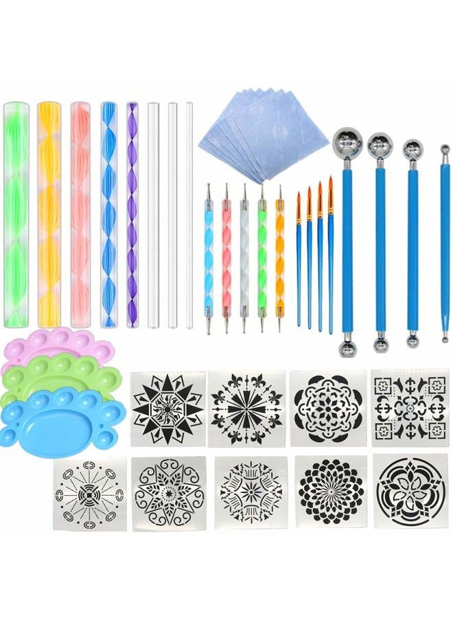 Fycooler Mandala Dotting Tools Painting Kit 41Pcs Pen Dotting Tools Mandala Stencil Ball Stylus Paint Tray for Mandalas Painting Rocks,Wall Decor Mandala Art Kit and Drafting Art Supplies - Image 1
