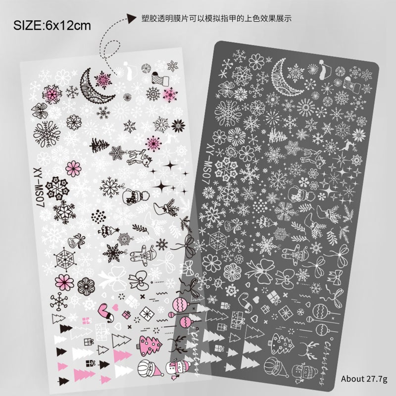 Direct Supply New Christmas Series Printed Steel Plate Nail Art With Transparent Film Christmas Tree Snowflake Transfer Tool - Image 1