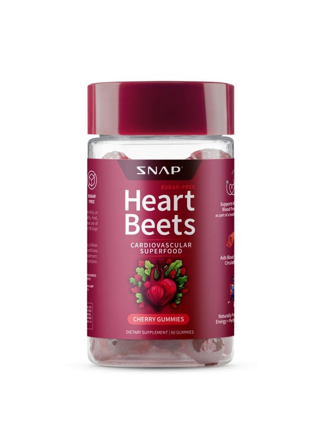 SNAP SUPPLEMENTS Heart Beets Organic Beet Root Gummies, Cardiovascular Support Supplement for Men & Women, Pomegranate, Red Spinach, Heart Health & Circulation Support, Sugar Free, Cherry, 60 Gummies - Image 1