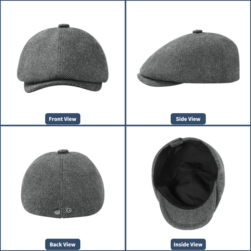 KUJUHA Wool Men's Newsboy Caps Flat Irish Cabbie Ivy Gatsby Newsboy Driving Hat Hunting Cap Winter Hat - Image 2