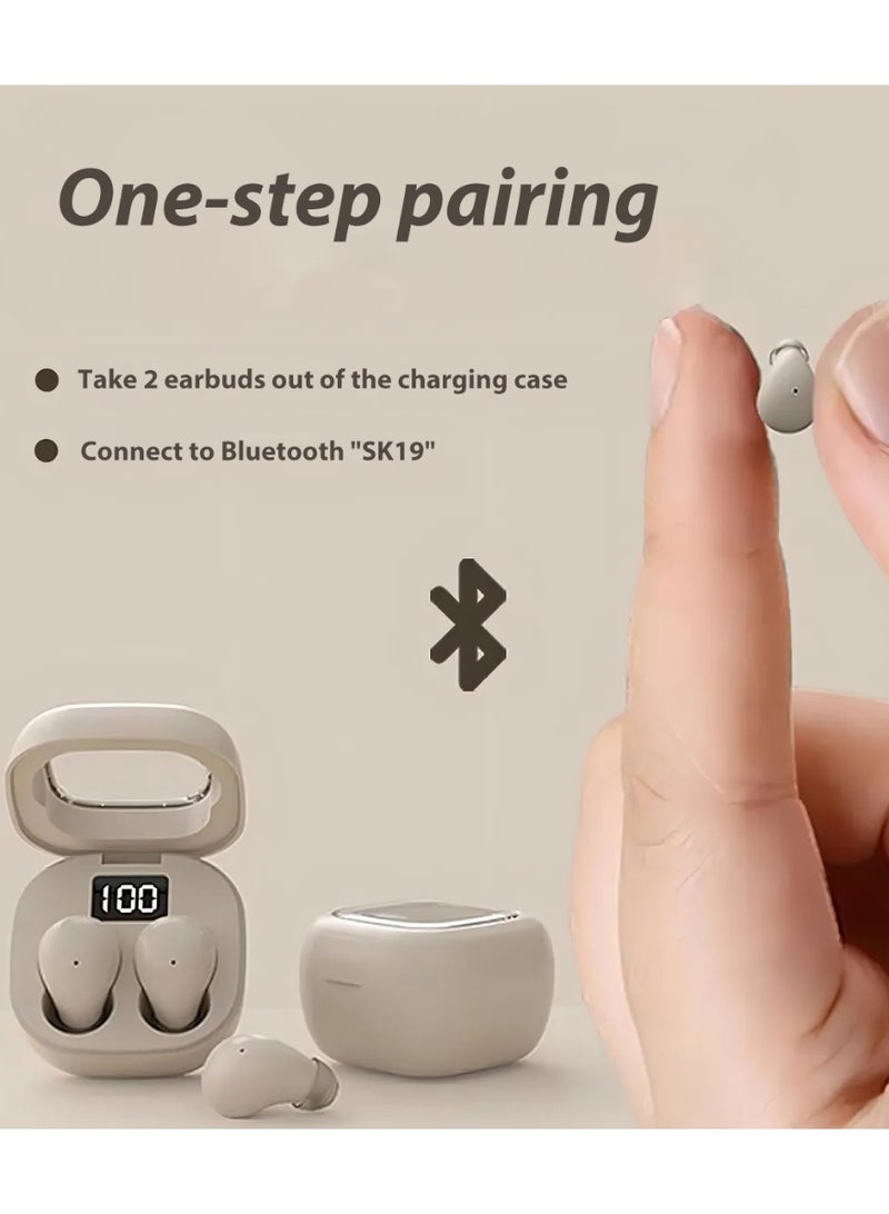 سماعات بلوتوث 5.3 غير المرئية للعمل والنوم   سماعات لاسلكية صغيرة جدًا داخل الأذن   أصغر سماعات بلوتوث مصغرة غير مرئية   لون بيج - Image 4