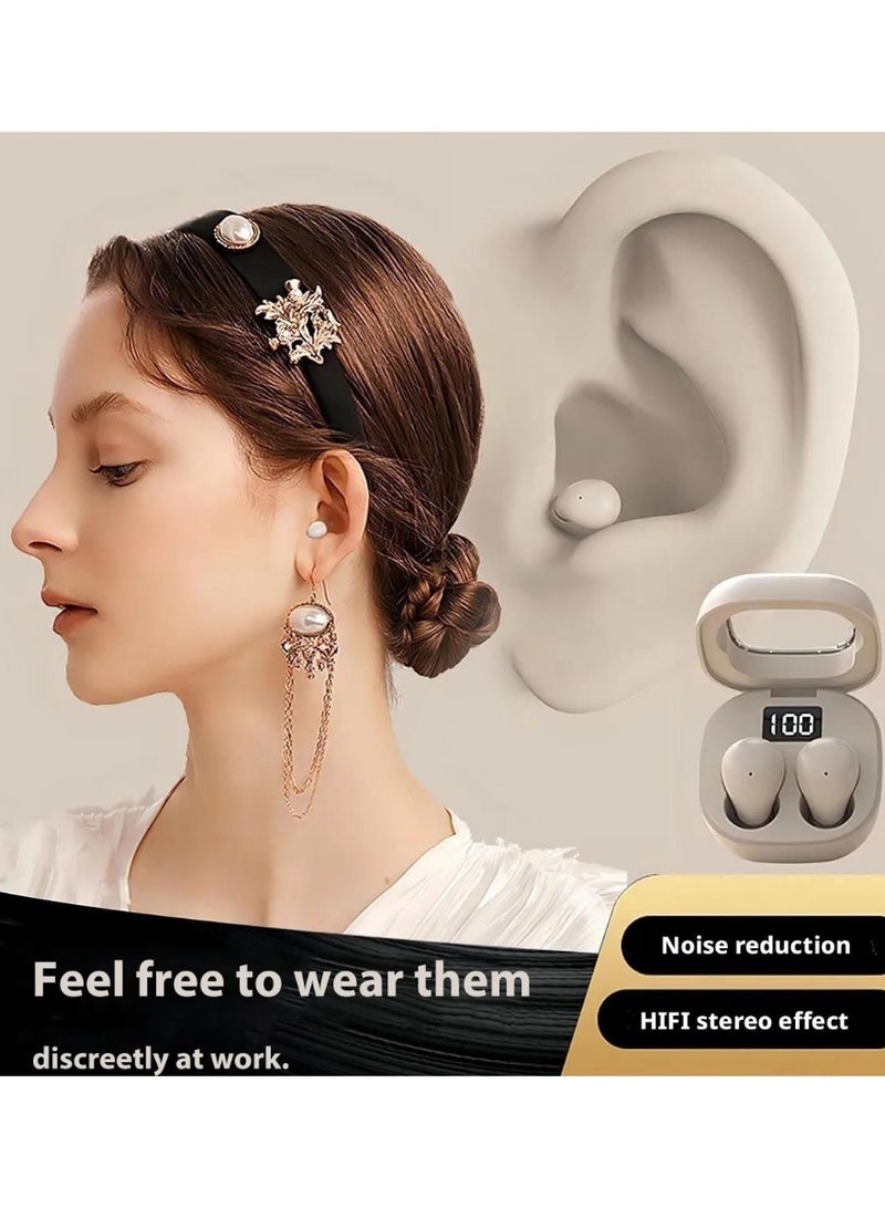 سماعات بلوتوث 5.3 غير المرئية للعمل والنوم   سماعات لاسلكية صغيرة جدًا داخل الأذن   أصغر سماعات بلوتوث مصغرة غير مرئية   لون بيج - Image 2