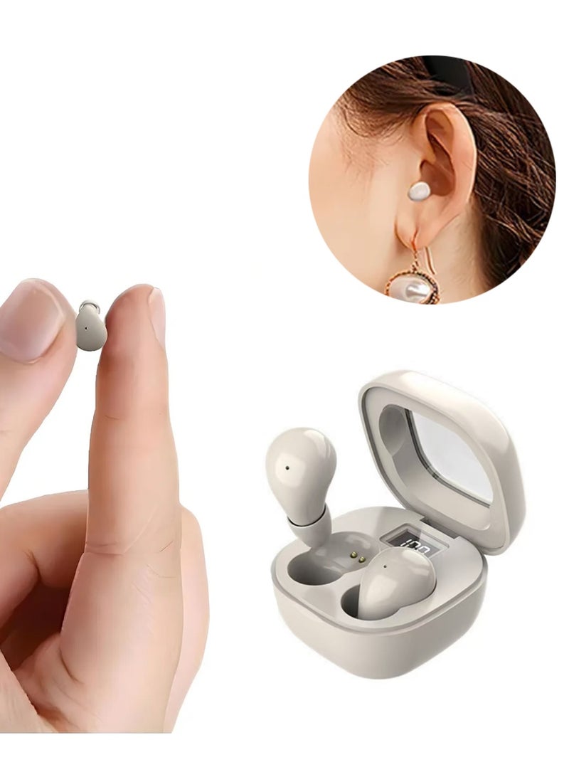سماعات بلوتوث 5.3 غير المرئية للعمل والنوم   سماعات لاسلكية صغيرة جدًا داخل الأذن   أصغر سماعات بلوتوث مصغرة غير مرئية   لون بيج - Image 1