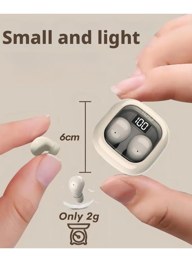 سماعات بلوتوث 5.3 غير المرئية للعمل والنوم   سماعات لاسلكية صغيرة جدًا داخل الأذن   أصغر سماعات بلوتوث مصغرة غير مرئية   لون بيج - Image 3