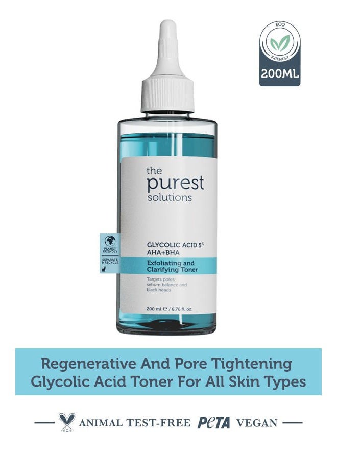 the purest solutions Exfoliating and Clarifying Toner (Glycolic Acid 5% AHA + BHA) - for All Skin Types - Balance Sebum Secretion - Reduce Pores Appearance - Vegan | Cruelty Free (6.76 fl. oz) - Image 2