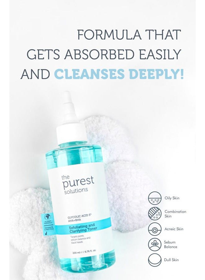 the purest solutions Exfoliating and Clarifying Toner (Glycolic Acid 5% AHA + BHA) - for All Skin Types - Balance Sebum Secretion - Reduce Pores Appearance - Vegan | Cruelty Free (6.76 fl. oz) - Image 3