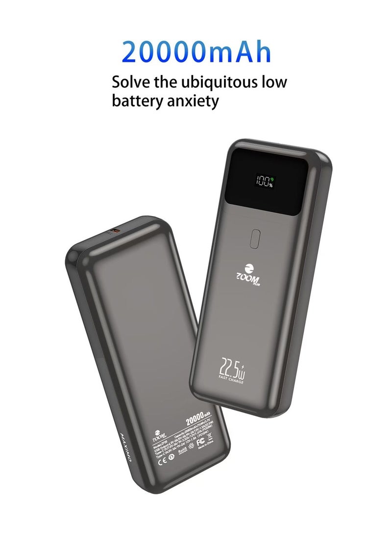 Zoom Plus - ZP-20 20000mAh 22.5W Ultra Fast Charging Power Bank 1 Input 1 Output External Battery Pack Grey MAXIMO - Image 1