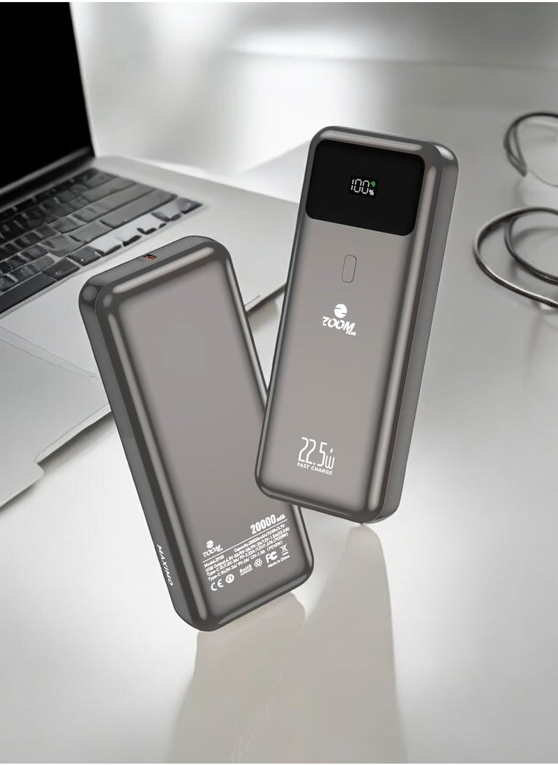 Zoom Plus - ZP-20 20000mAh 22.5W Ultra Fast Charging Power Bank 1 Input 1 Output External Battery Pack Grey MAXIMO - Image 1