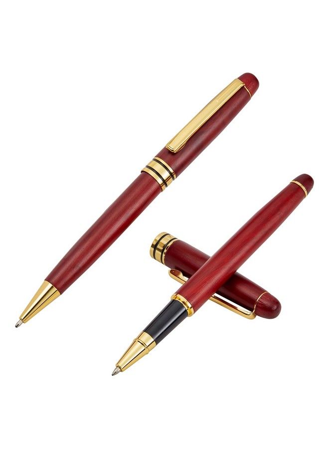 Juvale 2 Pack Luxury Rosewood Pen Set For Men Fancy Ballpoint Pens With Black Ink Refills Gift Boxed For Executives Business And Office Use - Image 2
