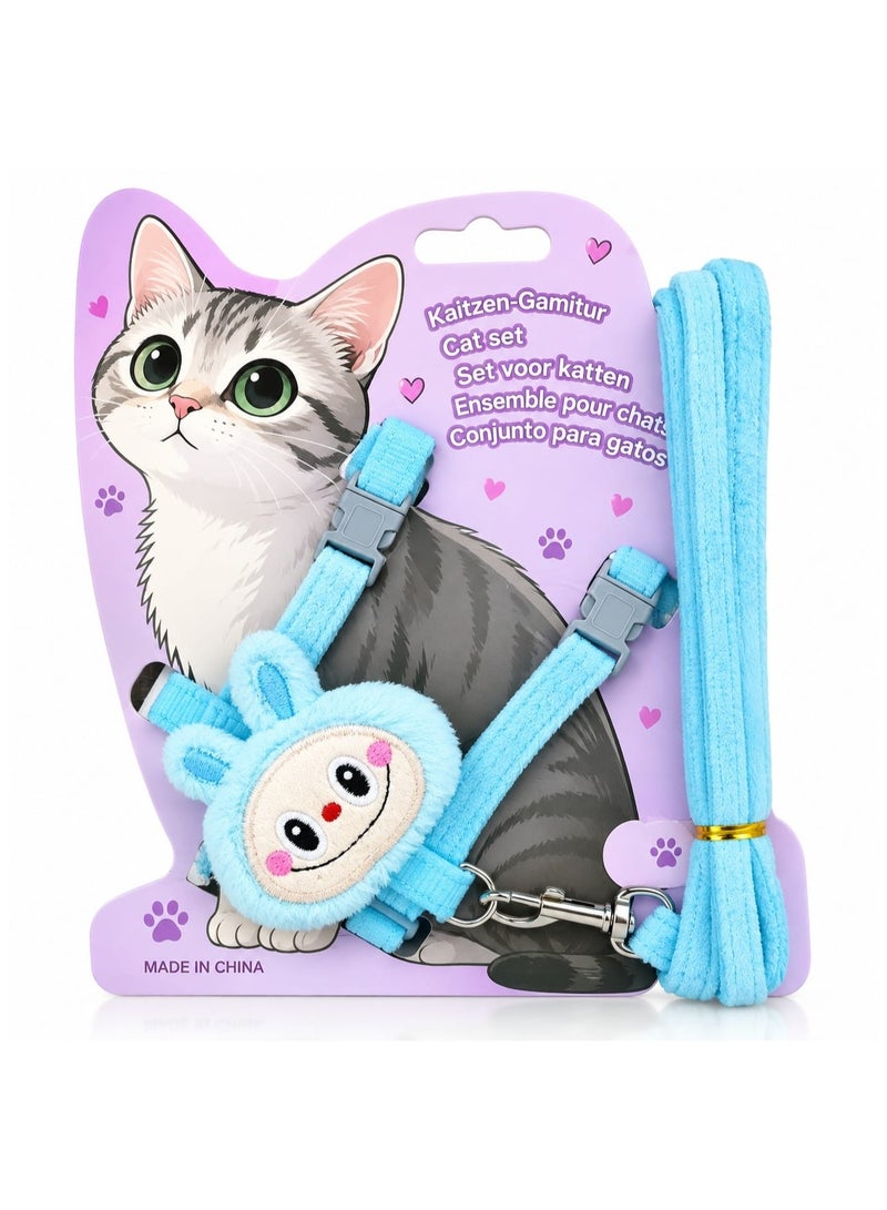 Soft Cat Harness and Leash Set with Bobo Face Design – Adjustable Chest Harness with Matching Leash