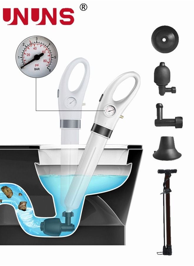 UNUNS - Toilet Plunger with Real-Time Barometer  Air Drain Blaster Kit  Clog Remover with Replaceable Heads  High Pressure Air Toilet Unclogger Plumbing Tools for Shower Sink Bathtub Clogged Pipe - Image 1