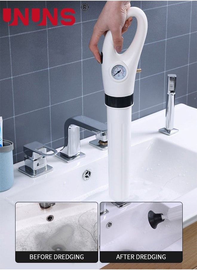 UNUNS - Toilet Plunger with Real-Time Barometer  Air Drain Blaster Kit  Clog Remover with Replaceable Heads  High Pressure Air Toilet Unclogger Plumbing Tools for Shower Sink Bathtub Clogged Pipe - Image 1