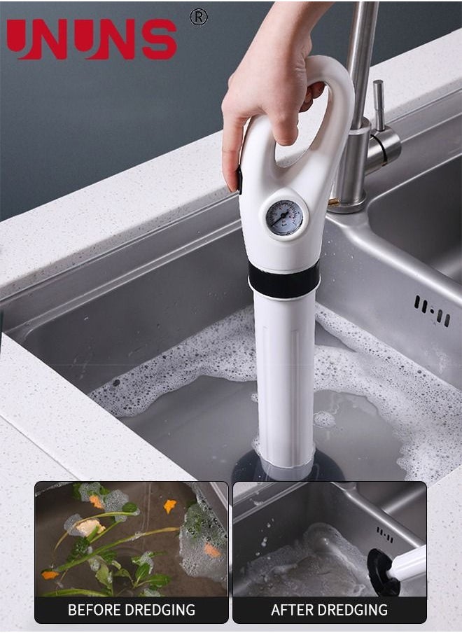 UNUNS - Toilet Plunger with Real-Time Barometer  Air Drain Blaster Kit  Clog Remover with Replaceable Heads  High Pressure Air Toilet Unclogger Plumbing Tools for Shower Sink Bathtub Clogged Pipe - Image 1
