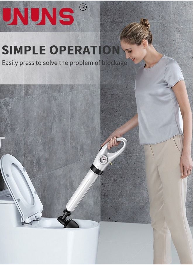 UNUNS - Toilet Plunger with Real-Time Barometer  Air Drain Blaster Kit  Clog Remover with Replaceable Heads  High Pressure Air Toilet Unclogger Plumbing Tools for Shower Sink Bathtub Clogged Pipe - Image 1