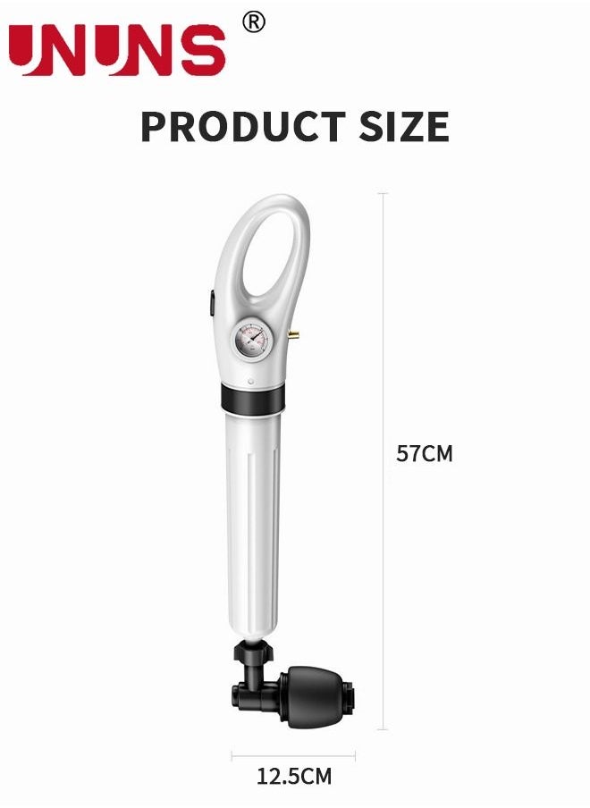 UNUNS - Toilet Plunger with Real-Time Barometer  Air Drain Blaster Kit  Clog Remover with Replaceable Heads  High Pressure Air Toilet Unclogger Plumbing Tools for Shower Sink Bathtub Clogged Pipe - Image 1