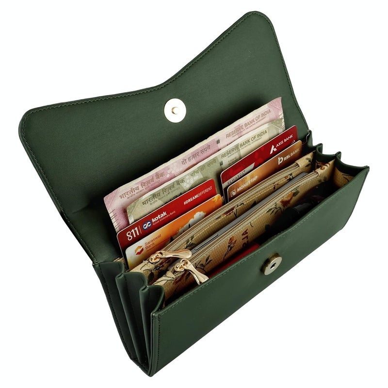 ALSU Women's Hand Wallet Purse Clutch | Phone Pocket| 4 Card Slots| Coin Pockets| Smooth Material (Green) - Image 5