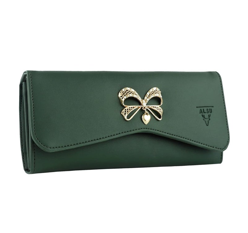 ALSU Women's Hand Wallet Purse Clutch | Phone Pocket| 4 Card Slots| Coin Pockets| Smooth Material (Green) - Image 1