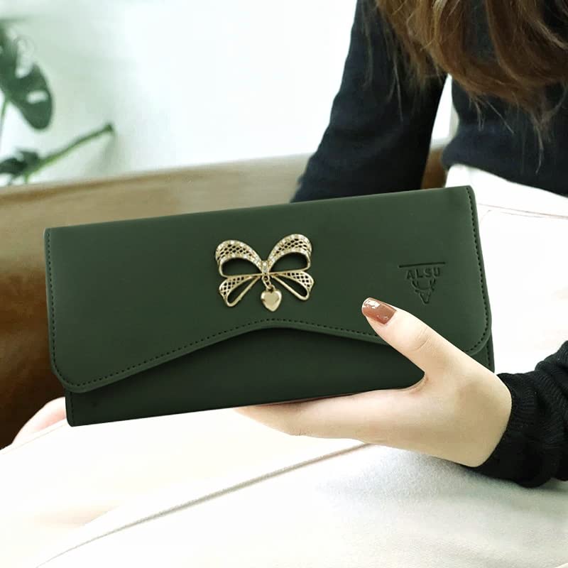 ALSU Women's Hand Wallet Purse Clutch | Phone Pocket| 4 Card Slots| Coin Pockets| Smooth Material (Green) - Image 3