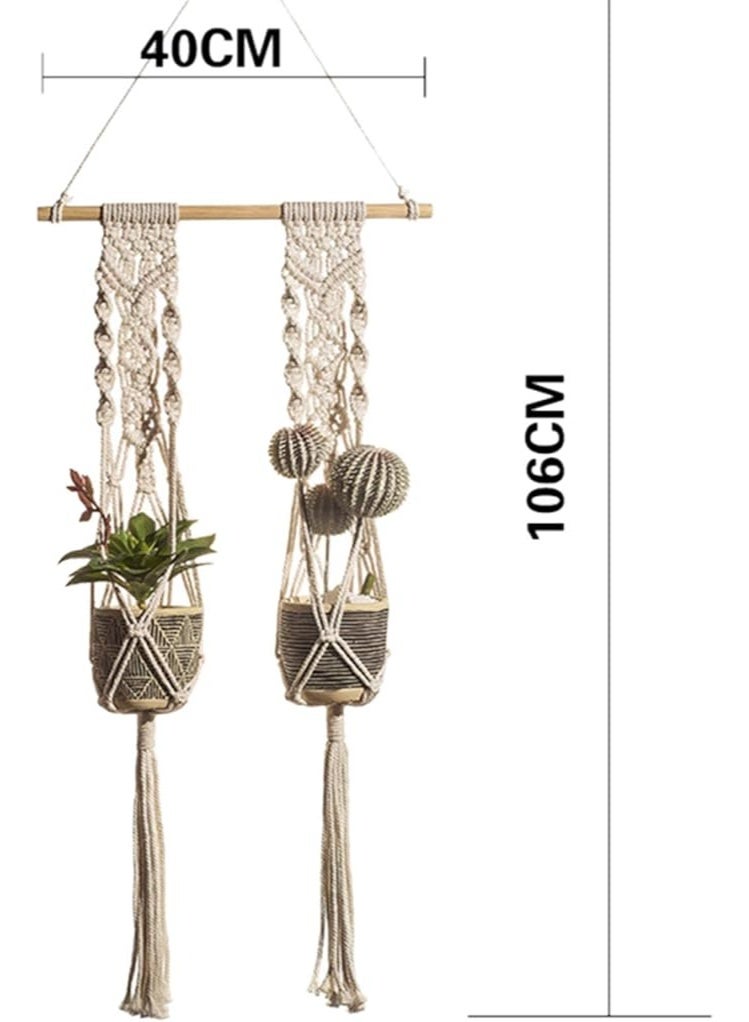 Antikiano Macrame Hangers for Plant on Wall, Plant Hanger Indoor with Tassels - Hanging Planter Basket Rope Holder for Bedroon Outdoor Balcony Garden Decoration, 106x40CM - Image 4