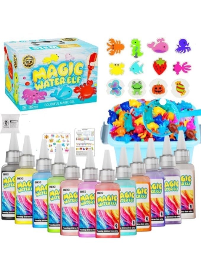 Magic Water Elf Colorful Gel Art Kit, 30 Pcs, 12 Colors | STEM Activity Set, Squeeze & Shape Gel, Includes Molds & Tray, Ages 3 and Above, Shining Smooth Finish - Image 1