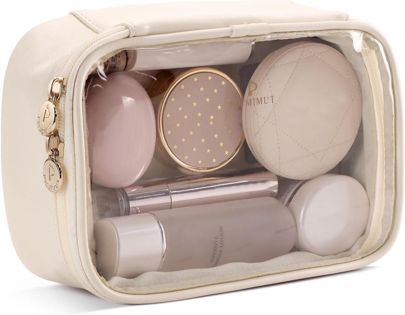 Pocmimut Makeup Bag,Small Makeup Bag Clear Travel Cosmetic Bag Car Accessories Storage for Women,Travel Essentials Organizers,Beige